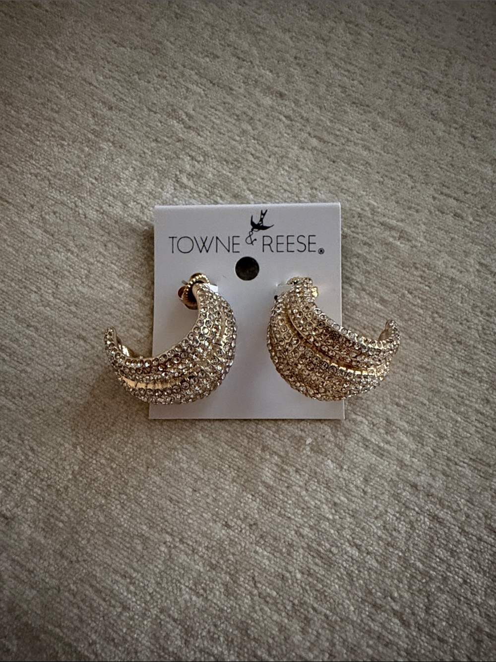 Towne & Reese Gold Crystal Crescent Clip-On Earrings